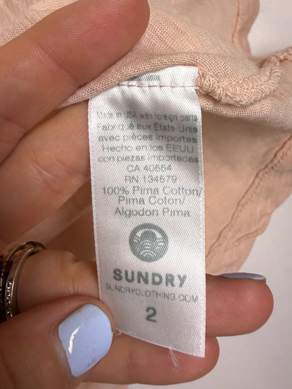 Sundry Blush Pink Ruffle Sleeve Slub 100% Pima Cotton Tee Top Relaxed Fit Size 2 - Picture 5 of 8